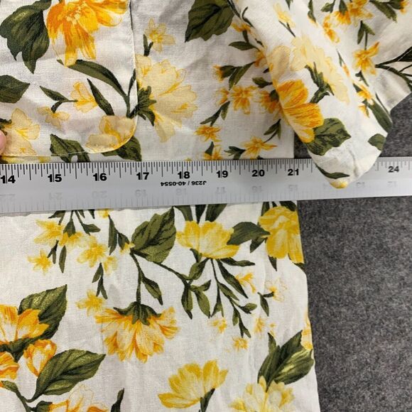 Old Navy Shirt Men M Medium White Floral Button Up Collared Linen Short Sleeve - Picture 7 of 9